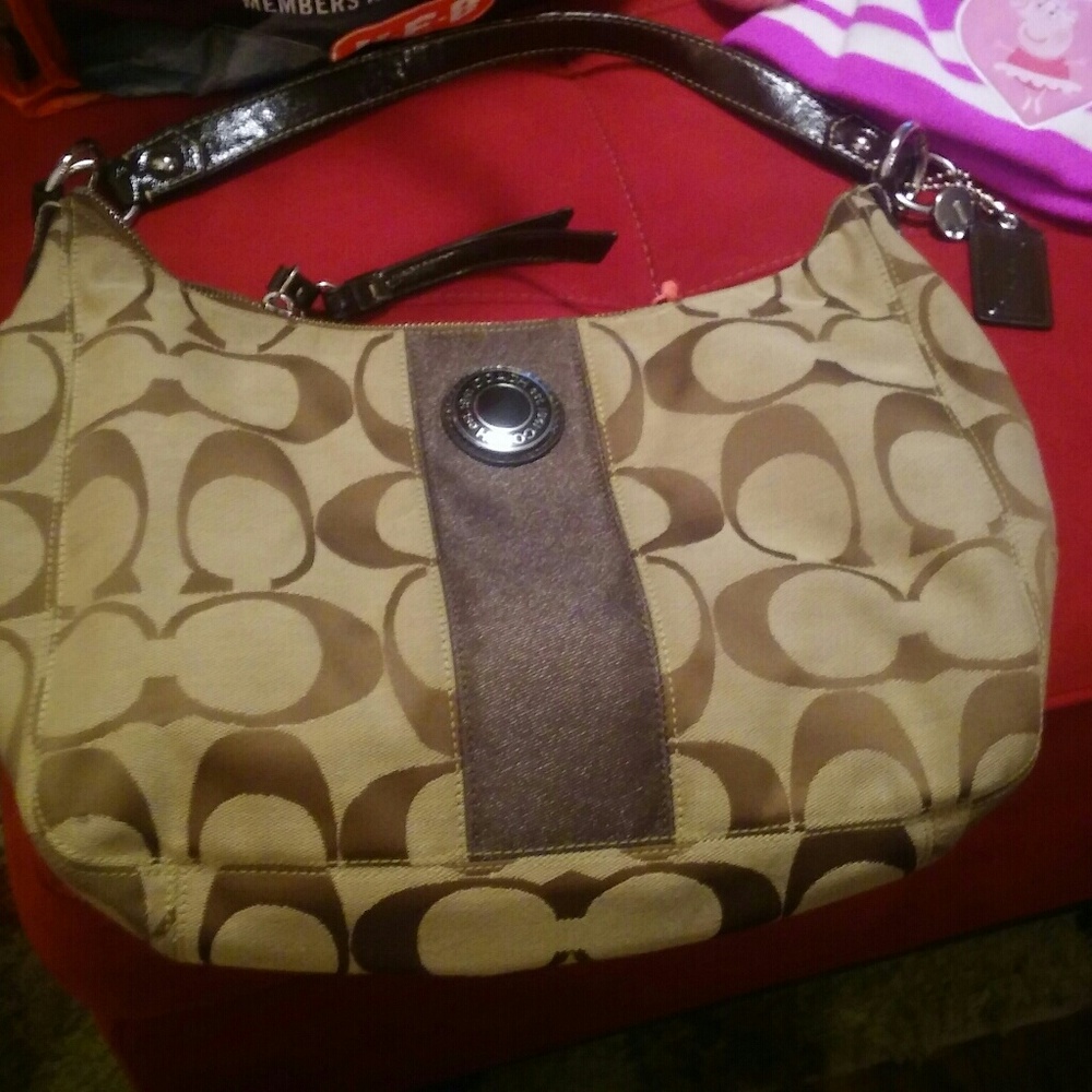 Coach purse, tan and brown
